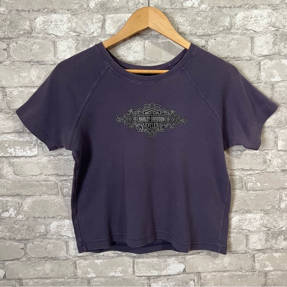 Vintage 1999 Harley Davidson Women's XL Purple Short Sleeve Sweatshirt Santa Fe - Picture 1 of 9